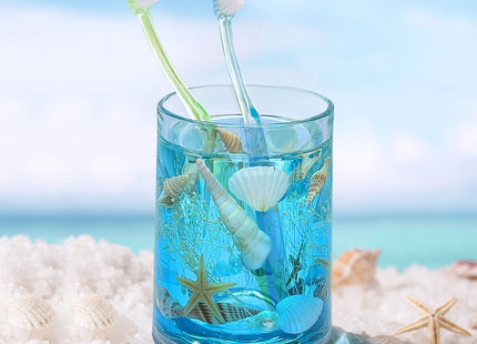 FONMY Toothbrush Holder-Acrylic w/Nature Seashell Handmade SeascapeTooth Paster Cup Mouthwash Cup Makeup Brushes Holder for Bathroom Vanity Countertops Office Unique Gifts and Home Decor.,Sea Blue