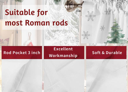 Christmas Swag Valance, Green Pine Tree Xmas Rod Pocket Kitchen Valance Curtains Winter Snowflake Scalloped Swag Curtains for Christmas Living Room Bathroom Window, 1 Pair, 36" W x 36" L