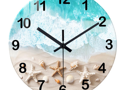 XNM Modern Coastal Glass Wall Clocks Battery Operated 12 Inch