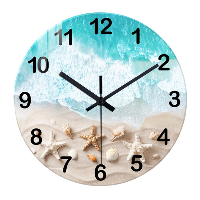 XNM Modern Coastal Glass Wall Clocks Battery Operated 12 Inch