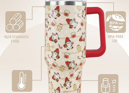 Nqhsionv Christmas Tumbler 40 oz Gingerbread Gnomes Cup Winter Coffee Travel Mug Stainless Steel Insulated Cups Joy Holiday Water Bottle Christmas Decor Gifts