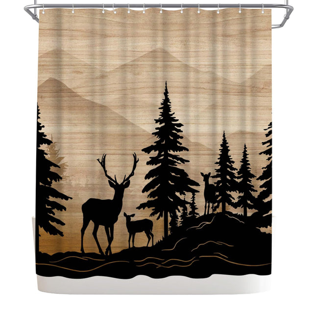 WELMECO Deer Shower Curtain Rustic Hunting Forest Cabin Bathroom Decor