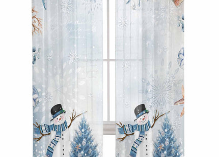 Hokiten Coastal Christmas Snowman Sheer Curtains 84 Inch Length 2 Panels Set, Blue Beach Xmas Tree Semi Sheer Curtain for Living Room, Xmas Starfish Voile Window Curtains Sheer Drapes for Bedroom