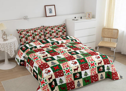Patchwork Christmas Comforter Set Twin Cute Santa Claus Deer Bedding Sets Gifts for Kids Boys Girls Christmas Bedroom Decor,Gree Xmas Pine Tree Down Comforter Holiday New Year Bed Set Red 2 Pcs