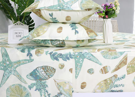 FADFAY Sheet Set Twin XL Beach Themed Bedding Sets 100% Cotton Super Soft Hypoallergenic Coastal Bedding White Teal Nautical Bedding with Deep Pocket Fitted Sheet 4-Pieces Twin Extra Long Size