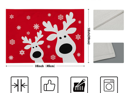 Lvhompro Xmas Placemats Set of 4 Cute Reindeer Holiday Snowflake Cloth Place mats Dining Table Place mats Machine Washable Heat-Resistant Table Mats for Kitchen Home Decor