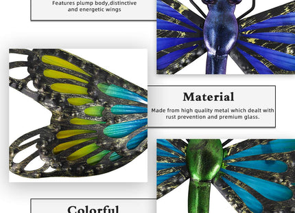 HONGLAND 2Pcs Metal Dragonfly Wall Decor Outdoor Dragonfly Wall Art Glass Sculpture for Home Garden Fence-Blue&Green