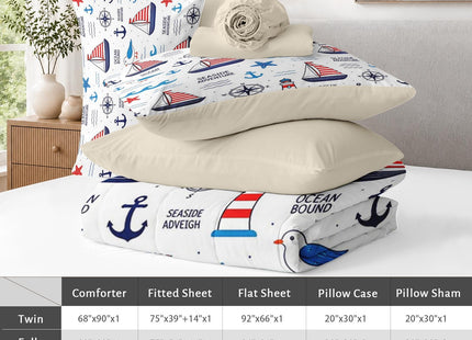 Zzzboro Twin Size Comforter Set with Sheets, 5 Pieces Beach Ocean Bedding