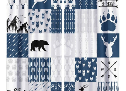 INSFBRB Rustic Deer Bear Blackout Curtains,Retro Cabin Hunting Theme Forest Wildlife Blue Plaid Check Window Drapes - Thermal Insulated and Noise Reduction,2 Panels 45L x 21W Room Darkening Curtains
