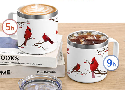 Qtencas Cardinal Gifts for Women, Cardinal Gifts, Northern Cardinalis Red 14 Oz Insulated Mug, Christmas Coffee Mug, Red Cardinals Gift for Cardinalis, Bird lovers, White