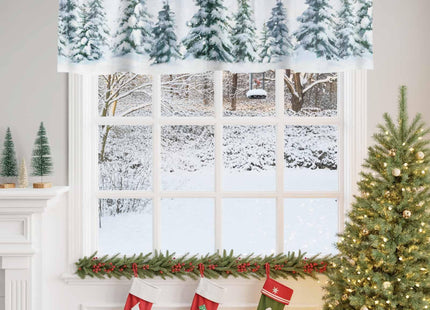 Homechoid Christmas Curtain Valance for Windows/Living Room/Kitchen/Bathroom/Farmhouse, Winter Forest Snowy Pine Tree Short Rod Pocket Tier Curtain Window Treatment Curtains Drape 1 Panel 42x12