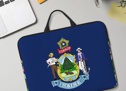 Maine State Flag Print 14in Laptop Case Sleeve Bag â€“ Portable Handle, Business Travel, Accessory Pocket for Notebook, Tablet
