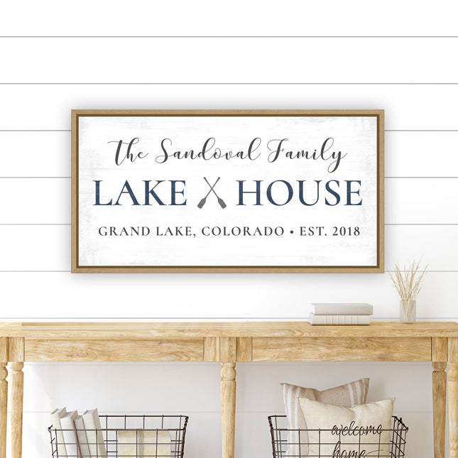 Personalized Family Lake House Canvas Wall Art Custom Fishing Oars