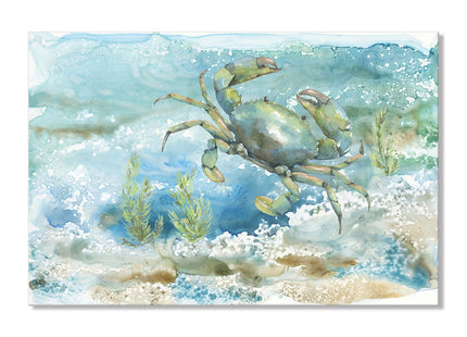 Nautical Wall Decor Green Crab Canvas Painting Ocean Bathroom Decor Sea Grass Coastal Wall Art Beach Decorations for Bedroom Livingroom Home 24x16Inch