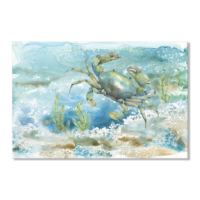 Nautical Wall Decor Green Crab Canvas Painting Ocean Bathroom Decor Sea Grass Coastal Wall Art Beach Decorations for Bedroom Livingroom Home 24x16Inch