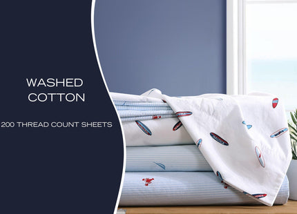 Nautica – Full Size Sheet Set, Crisp Cotton Percale Bedding with Matching Pillowcases, Lightweight & Breathable Bed Sheets, Deep Pocket, College Dorm Room Essentials (Lobster Walk Blue)