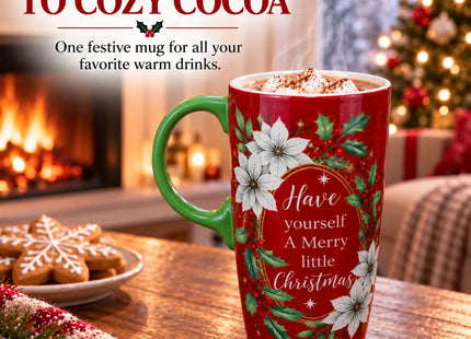 Topadorn 17oz Poinsettia Holly Ceramic Coffee Mug with Lid & Gift Box