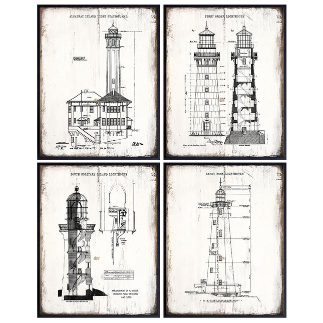 Lighthouse Wall Art Patent Prints 11x14 - nautical Decor - Vintage Rustic Coastal Wall Decor - Shabby chic Beach Home, Living Room, Bedroom Picture - Light House Gifts - Ocean Decoration, Sea Artwork