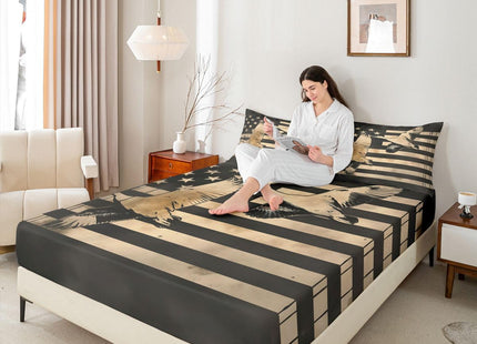 Erosebridal Duck Hunting Bed Sheets Retro Black White American Flag Full Sheet Set for Teen Boys Men,Wildlife Animal Bedding Set Hunting Flag Fitted Sheet + Flat Sheet + 2 Pillow Cases