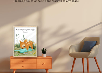 KensTro 12x16 Oak Framed Psalm 42:1 Deer Christian Wall Art