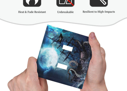Moon Ocean Nautical Octopus 2 Gang Double Toggle Light Switch Cover Electric Wall Plate Electrical Faceplate for Bathroom Home Living Room Jumbo Size Decor