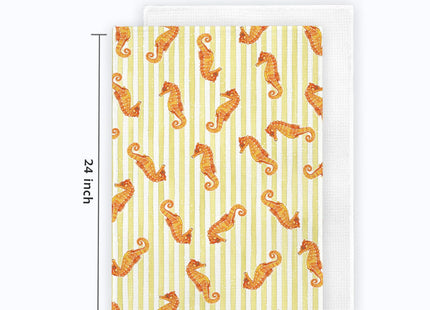 KRHFG Coastal Ocean Seahorse Hand Towels for Bathroom, Kids Bathroom Decor, Coastal Beach Kitchen Towels, Yellow Striped Nautical Seahorse Dish Towel Drying Cloth for Kitchen, 16x24 Inch