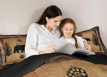 Feelyou Kids Rustic Bear Bedding Set Toddler Size Farmhouse Forest Animal Black Bear Comforter Set Boys Girls Hunting Country Brown Duvet Quilt