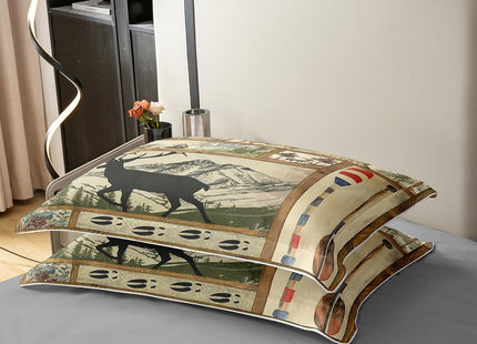 100% Cotton Farmhouse Lake House Decor Duvet Cover Twin, Rustic Hunting Deer Comforter Cover for Kids Boys Girls Teens, Retro Wild Animals Bedding, Woodland Pine Tree Paddle Plaid Decor Quilt Cover