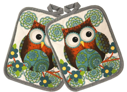 Lobyn Value Packs Kitchen Towel 5 Piece Linen Set 2 Towels 2 Pot Holders 1 Oven Mitt (Owl)