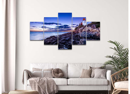 Maine Acadia National Park Wall Art Bass Harbour Head Light Wall Decor USA Scenery Canvas Print USA Landscape Paintings Rural Pictures Posters for Living Room Office Frame(60''Wx32''H)