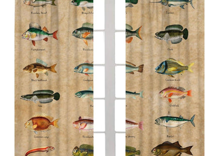 Kurtect Farmhouse Fish Curtain,Vintage Cabin Rustic River Fishing Window Treatment Curtains Cloth Farbic for Bedroom Living Room Office Cafe Kitchen Dining Room Drapes, 42x45 in