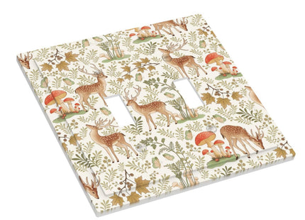 Luhuolu Decorative Light Switch Plate Covers Woodland Deer Mushroom Leaf Butterfly 2 Gang Wall Plate Unique Double Toggle Boho Forest Themed Double Light Switch Covers Rustic Home Decor