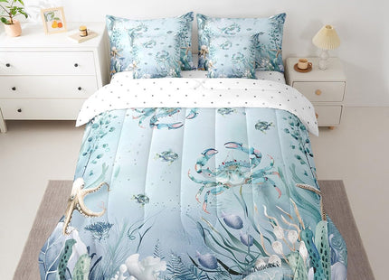 Erosebridal Crab Teal Bed in A Bag King Size Comforter Set 7 Pieces