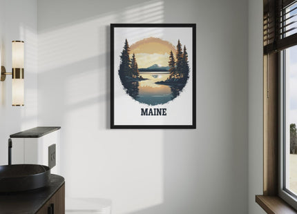 Maine Unframed Poster Art Print - States Landscape Nature Scenery Painting illustrations Wall Art for Bedroom Bathroom Living Room Decor 108 (Maine, 10"L x 8"W, Unframed)