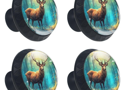 KikandKo 4 Pack Cabinet Knobs Deer Forest Glass Drawer Knobs Black Dresser Drawer Knobs Pulls Handles for Kitchen Wardrobe Cupboard Hardware Furniture Door