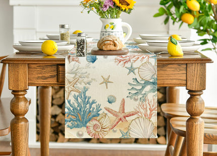Artoid Mode Starfish Coral Shell Pearl 210 GSM Summer Table Runner, Seasonal Kitchen Dining Table Decoration for Home Party Decor 13x72 Inch