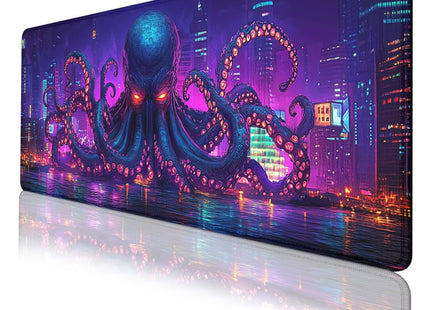 Octopus Gaming Mouse Pad Desk Pad Neon Cityscape Cthulhu Mousepad XL Large Gaming Mouse Pad Laptop Keyboard Mat Desk Pad Office Home Decor for Women Girl 31.5"x11.8"