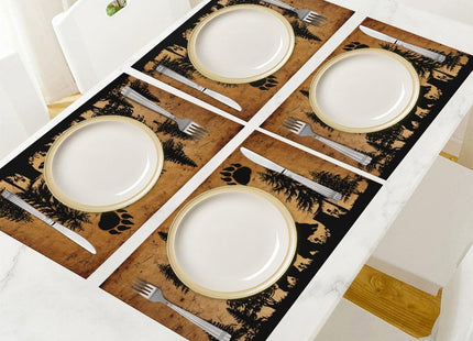 Rustic Bear Placemats Set of 4, Farmhouse Cabin Lodge Table Mats 12x18 Inch