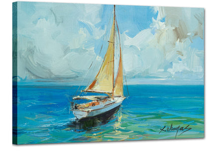JZLDZS Nautical Sailboat Canvas Wall Art Framed, Blue, 12x16 Inch
