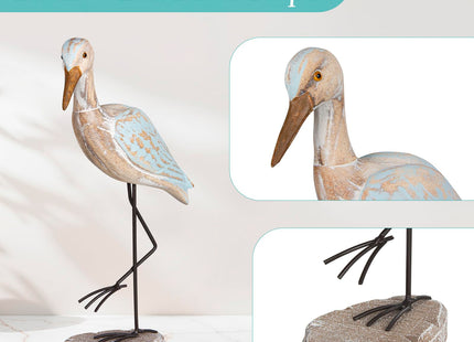 EVINIS Seagull Statues Coastal Decor, Wooden Sea Birds Sculptures for Home Room Nautical Coastal Beach Decor, 2pcs (Light Brown)