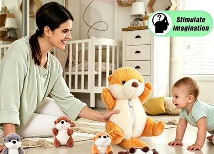 Youthfuljive 5 Pcs Sea Otter Stuffed Animals 17" Large Mommy Otter Plush Toy with 4 Babies Stuffed Otters Inside, Soft Cuddly Otter Plushies Pillow Otter Toys for Kids Birthday Christmas Ocean Party