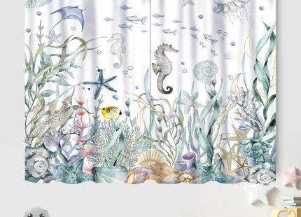 Nautical Beach Curtains,Coastal Seahorse Undersea Animal Blue Bedroom Kids Room Drapes Treatments,Ocean Coral Summer Living Room Bathroom Window Curtains 2 Piece Set,42X54 Inch