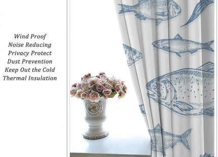 INSFBRB Watercolor Nautical Fish Blackout Curtains for Living Room,Abstract Boho Retro Sea Animal Swiming Fish Window Drapes - Thermal Insulated and Noise Reduction,2 Panels 45L x 21W