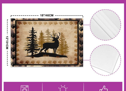 Cute Deer jejeloiu Placemats Girls Kids Deer Hunting Washable Table Mats Placemat Bear Paw Print Tree Pattern Kitchen Dinner Party Table Mats Exotic Style Brown Table Place Mats, 18"x12"