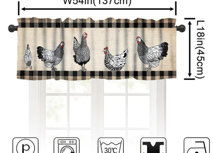 SHElifestyle Farm Animal Kitchen Valance, Rooster Chicken Hen Black White Buffalo Plaid Farmhouse Chick Country Cabin Window Treatment Valances for Home Bedroom Living Kitchen Café Décor 54x18inch