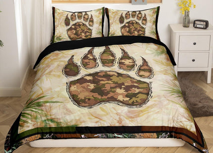 Erosebridal Camo Bear Paw Bedding Set Twin Camouflage Wild Animal Comforter Cover Nature Woodland Tree Branch Camo Duvet Cover for Kids Boys Teen Men,Wildlife Bedspread Cover with 1 Pillow Case