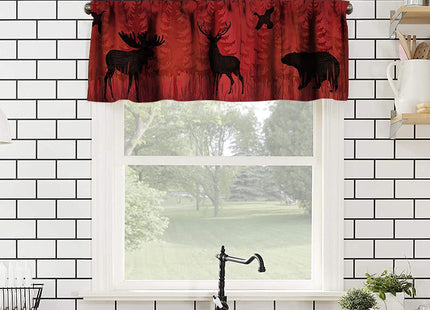 GoDazzling Bear Deer Kitchen Curtain Valance, Rustic Forest Elk Bear Country Hunting Wildlife Vintage Wooden Barn Geometric Window Valance, for Bedroom Living Room Cafe Bathroom W54xL18in 1 Panels