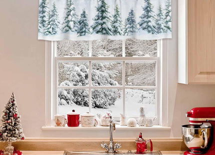 Homechoid Christmas Curtain Valance for Windows/Living Room/Kitchen/Bathroom/Farmhouse, Winter Forest Snowy Pine Tree Short Rod Pocket Tier Curtain Window Treatment Curtains Drape 1 Panel 42x12