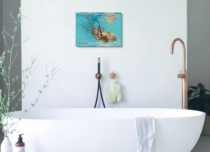 JZLDZS Ocean Wall Art Octopus Canvas Prints, 12x16 Inch Framed, Blue