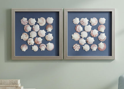 Seashell Wall Art Set, 2-pc Scallop Shell Glass Decor with Champagne Frame